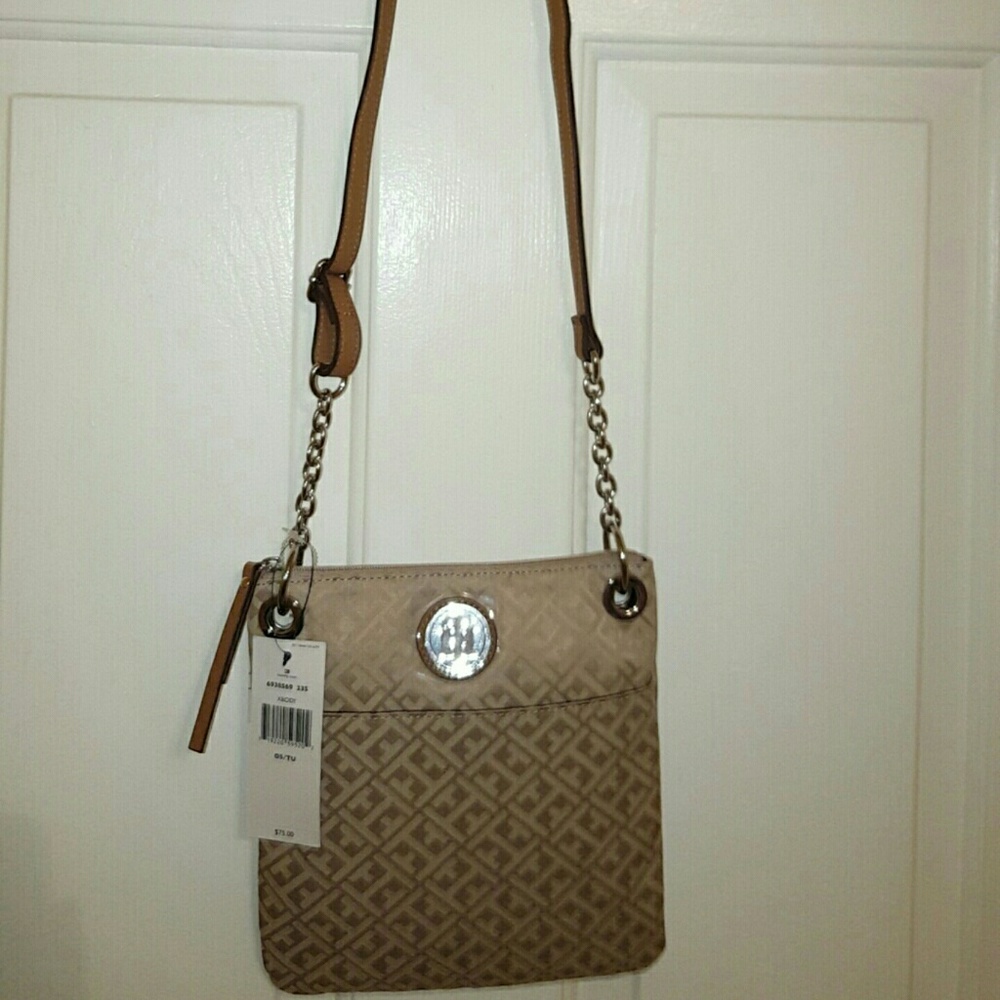 Tommy Hilfiger Monogram Pattern Crossbody Tan New