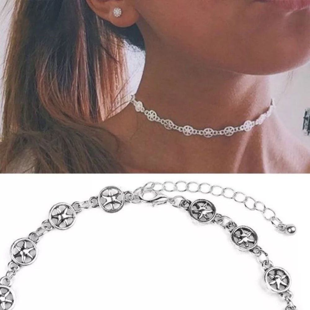 Silver "star" dainty clasp summer choker necklace