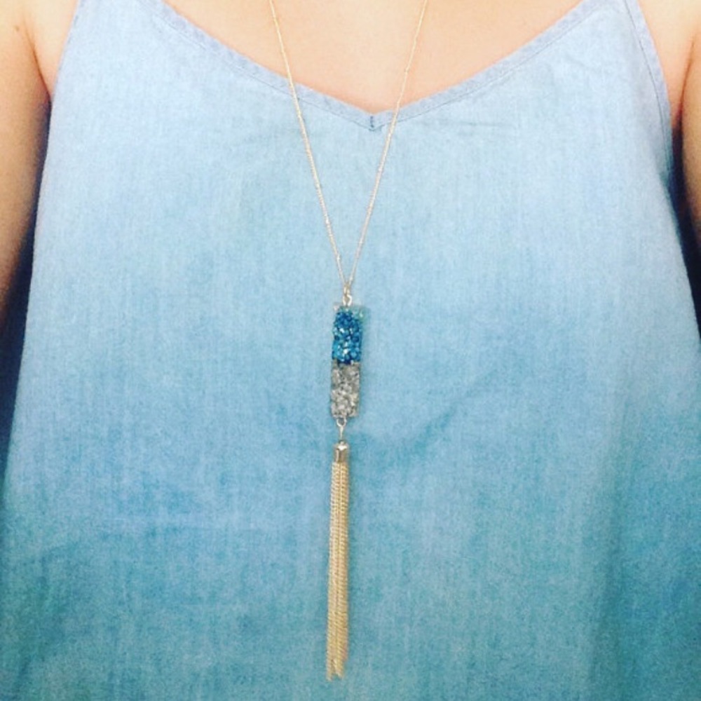 Druzy Bar Tassel Necklace