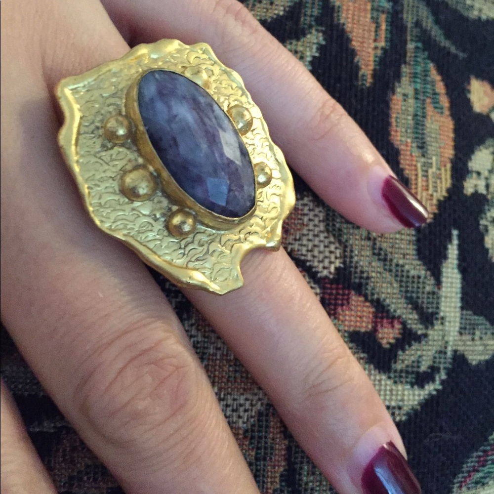 Large ring gold over bronze with labradorite