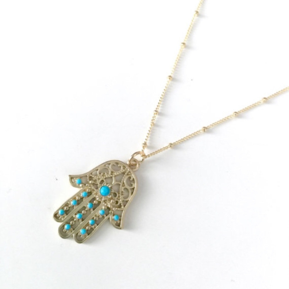 Gold and Turquoise Hamsa Necklace