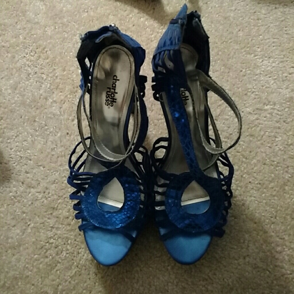 Blue Faux Snakeskin High Heels