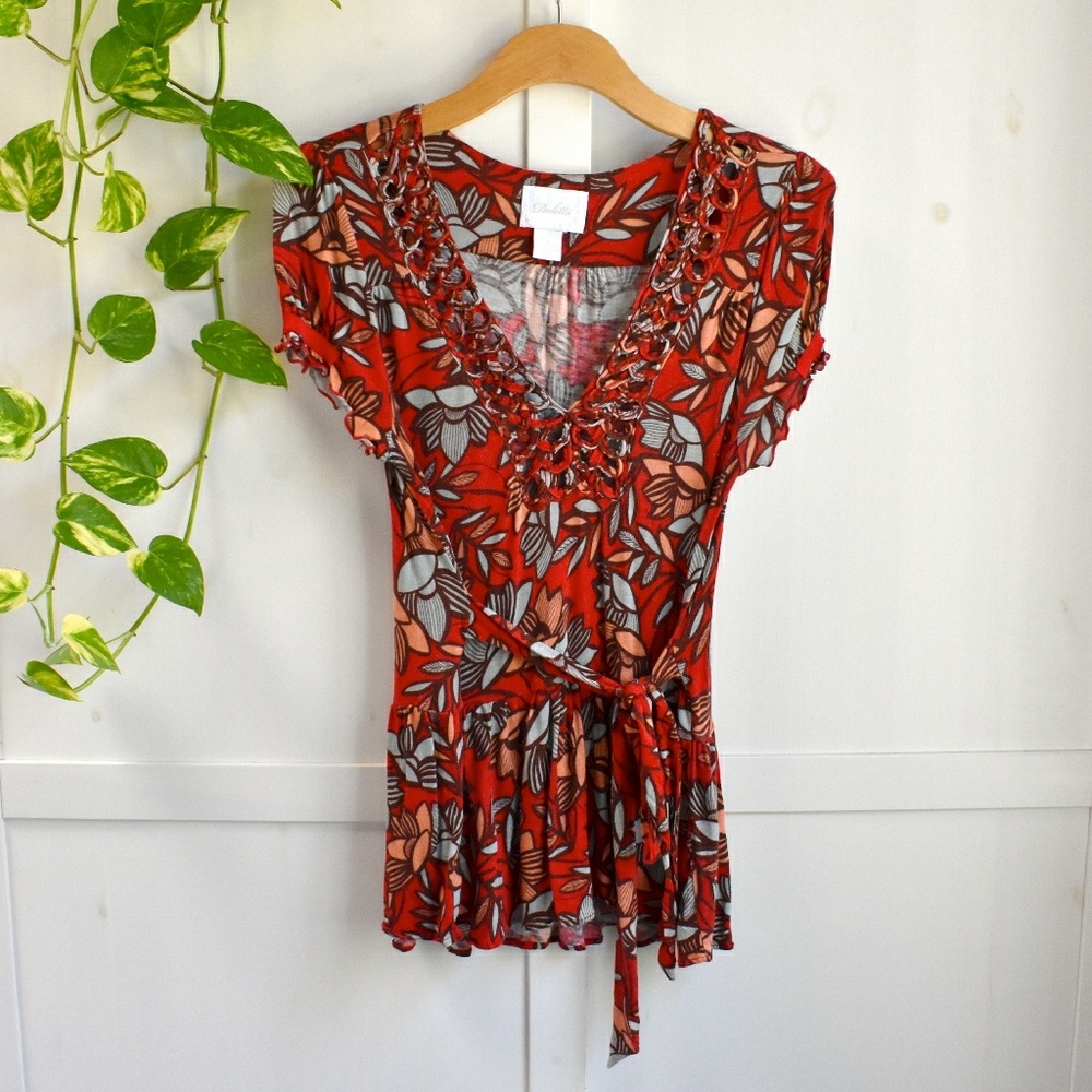 🎉HP🎉 Anthropologie Red Soutache Peplum Top