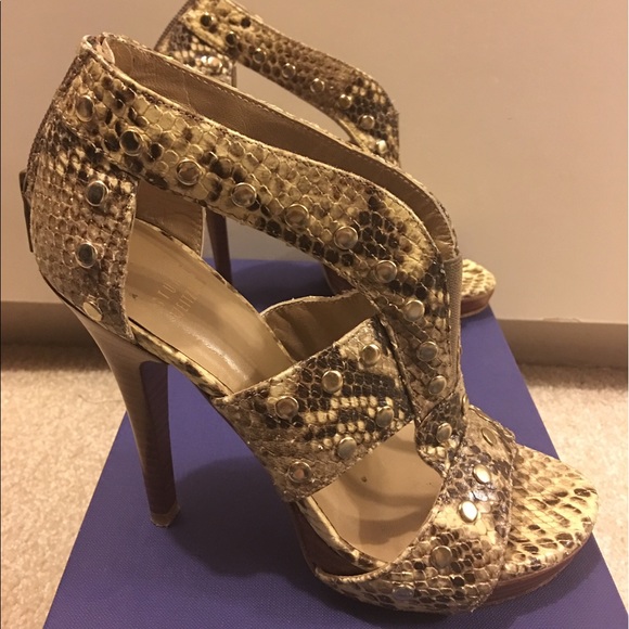 Stuart Weitzman snakeskin studded cage heels - Picture 2 of 2