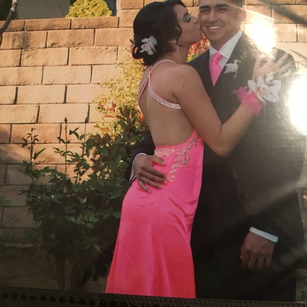 Hot pink rhinestone prom dress