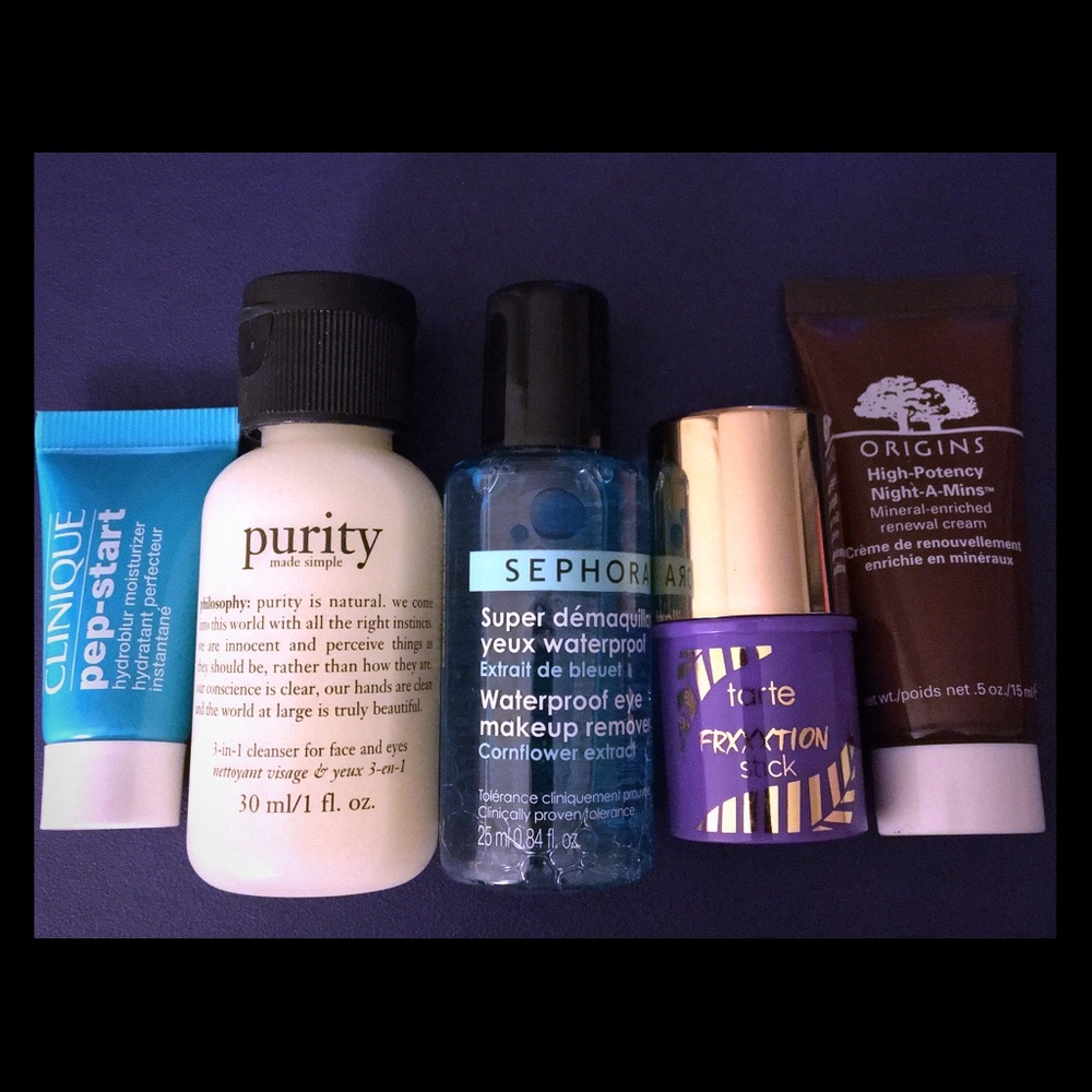 Skincare sample bundle (Clinique, Origins, Tarte)