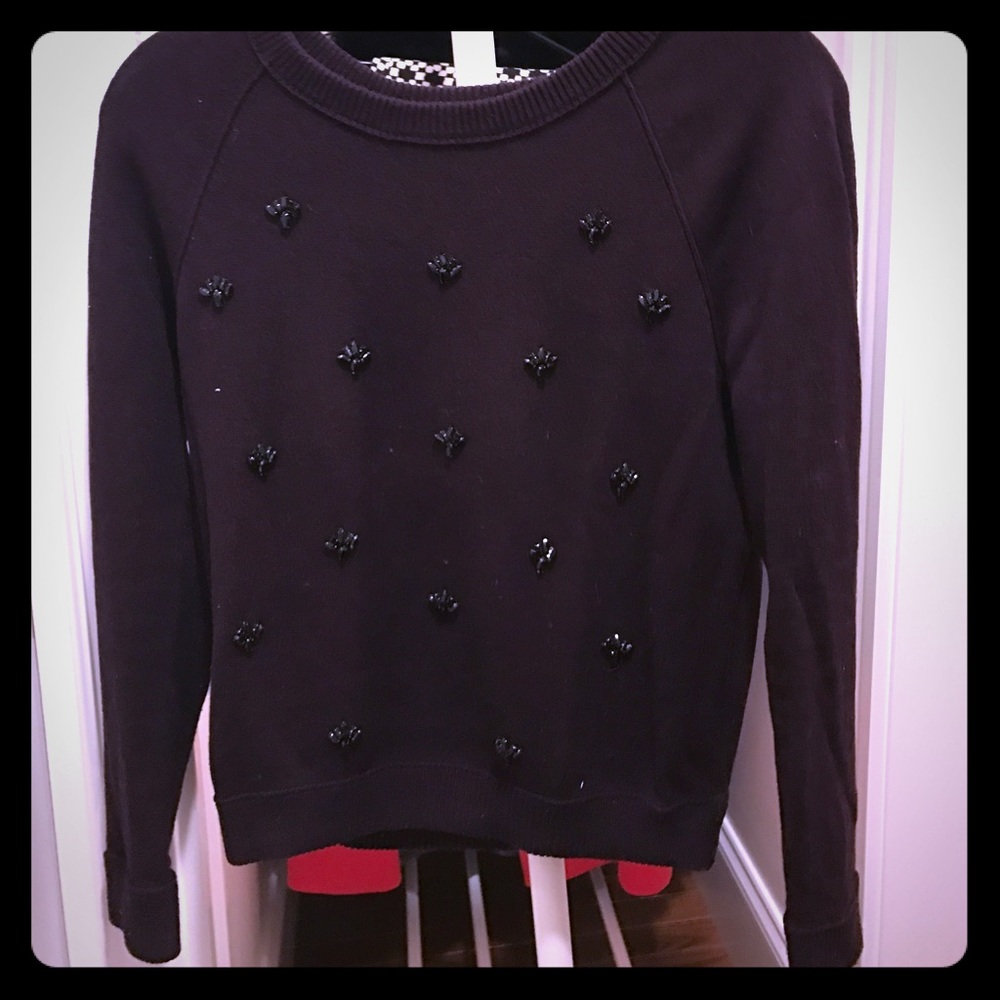 LOFT crew neck eggplant/burgundy sequined sweater