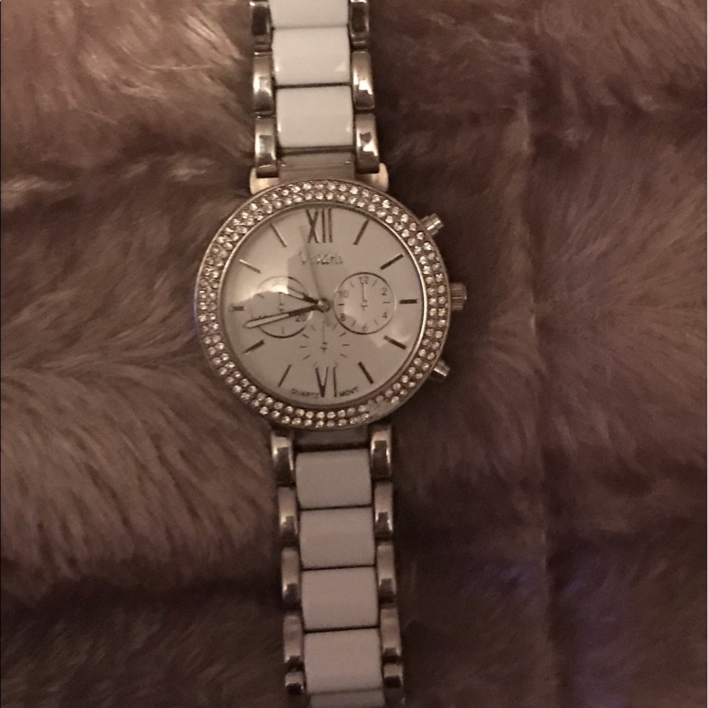 White and silver watch with White stones!!!!