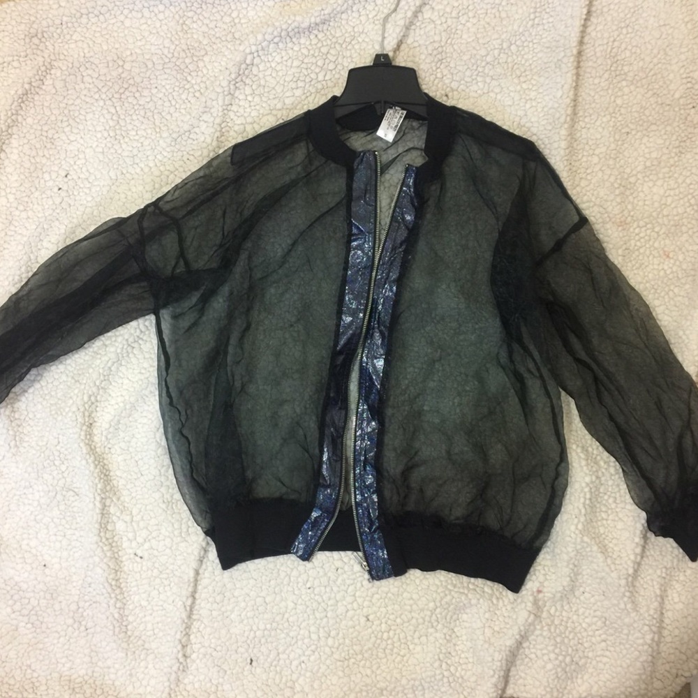 The Ragged Priest Mesh Sheer Bomber Jacket Black