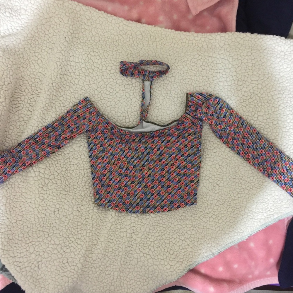 American Apparel Choker Crop Top Floral Pink