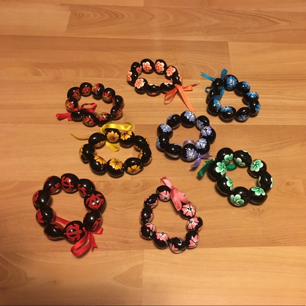 Assorted Handmade Kukui Nut Bracelets.