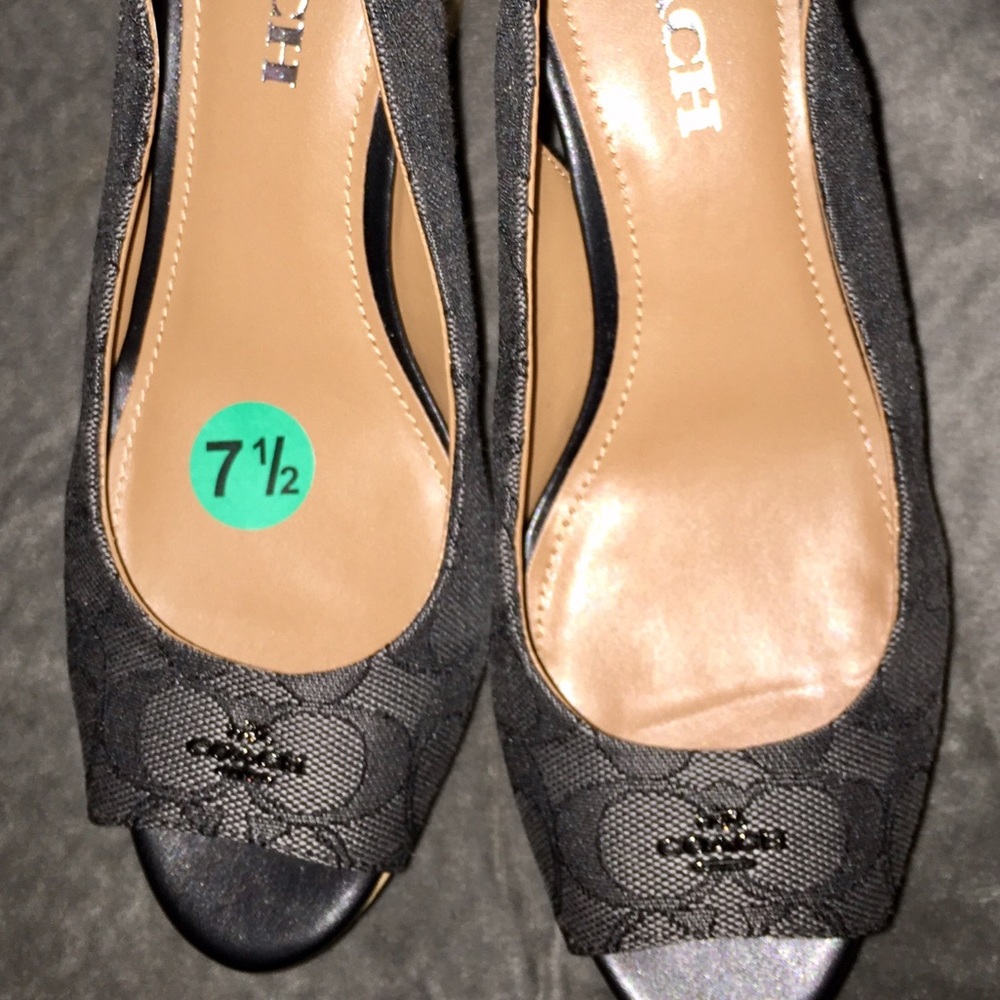 New never worn Coach wedge sling back peep toes
