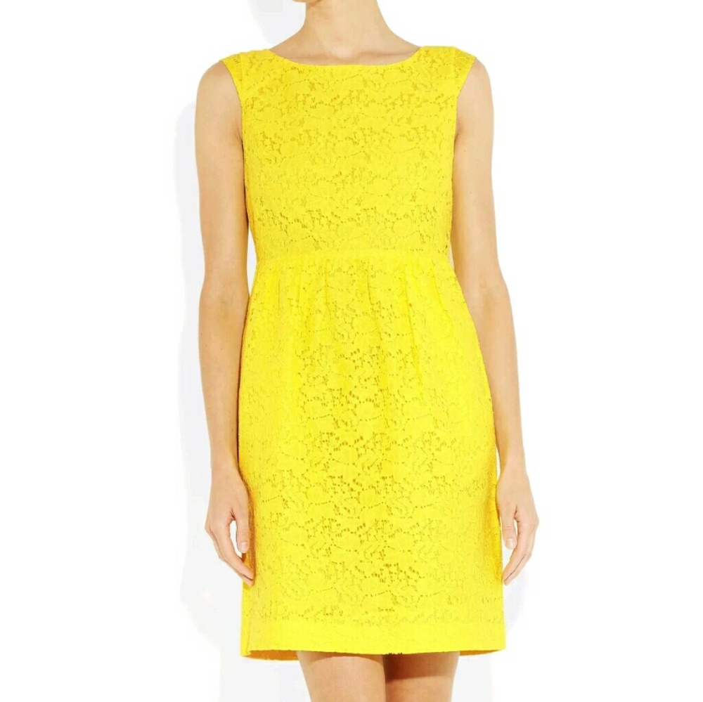 J Crew Lucille Bright Yellow Lace Dress Pockets