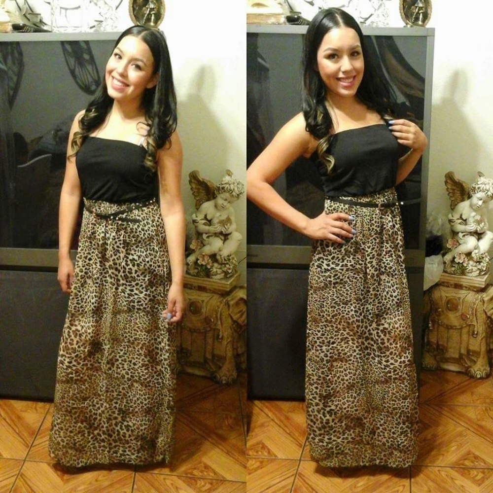 Strapless Maxi Dress Leopard Print Sexy Black Long