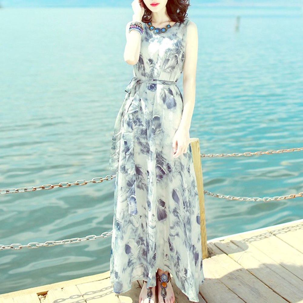 Boho classic sleeveless chiffon dress sea blue ❤️