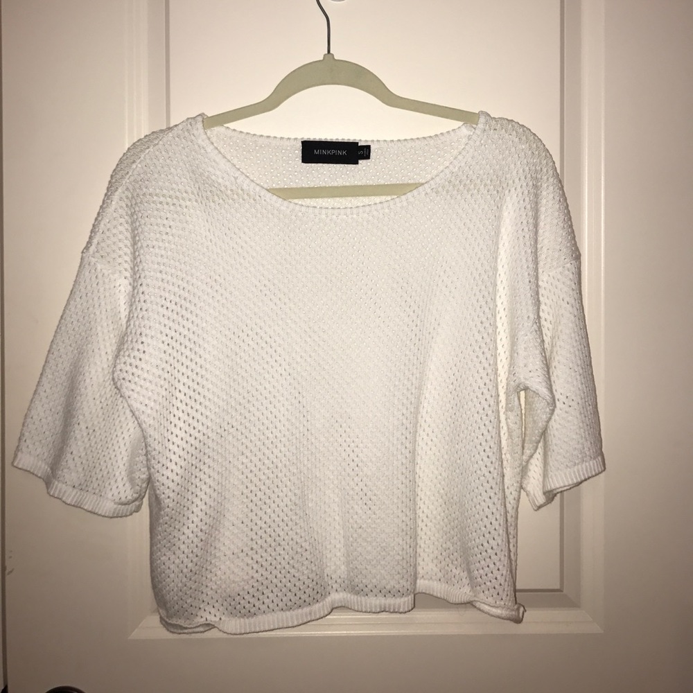 MINKPINK white mesh crop knit top
