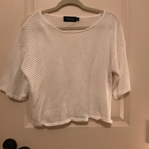MINKPINK white mesh crop knit top - Picture 2 of 4