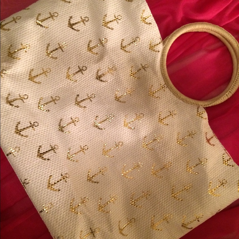 Gold anchor beach tote