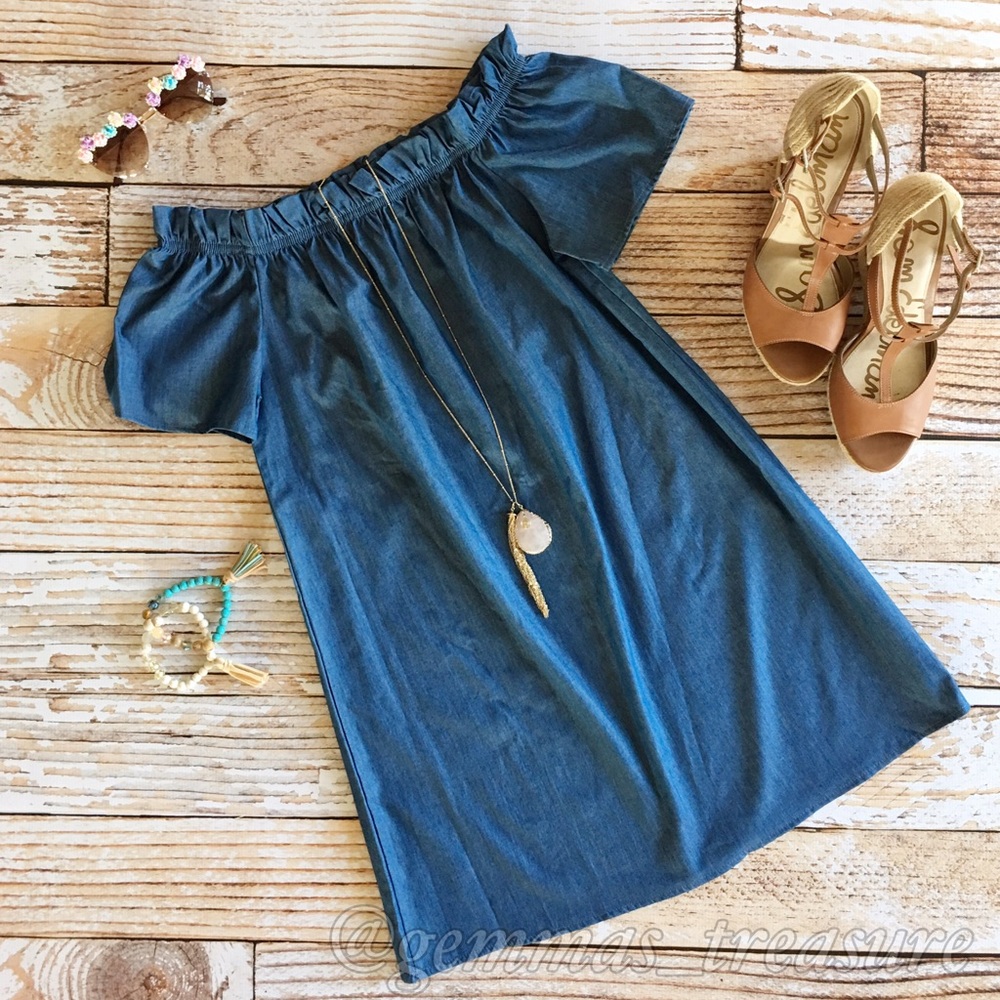 NEW || Chambray Off shoulder Dress || S, M, L || - Picture 1 of 2