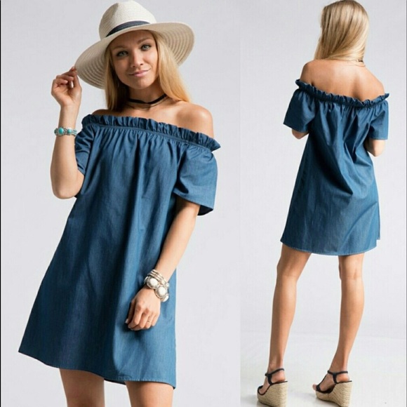 NEW || Chambray Off shoulder Dress || S, M, L || - Picture 2 of 2