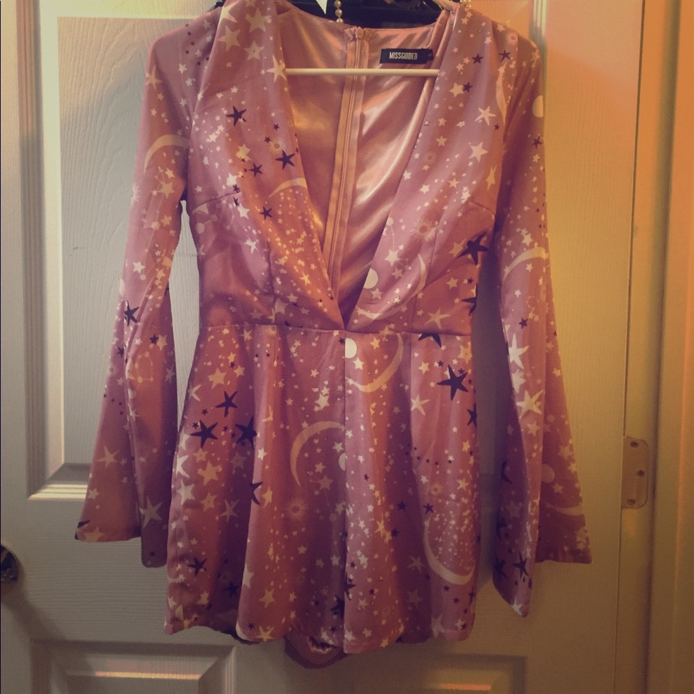 Deep-v bell sleeve style romper