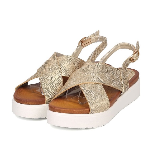 Light Gold Snakeskin Leatherette Platform Sandal - Picture 2 of 3