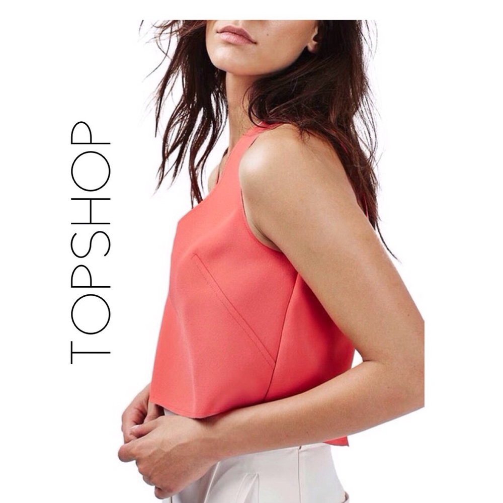 🔴 TOPSHOP Button Back Coral Crop Top sz 12/Large