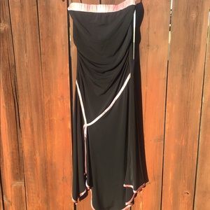 Strapless asymmetrical black gown