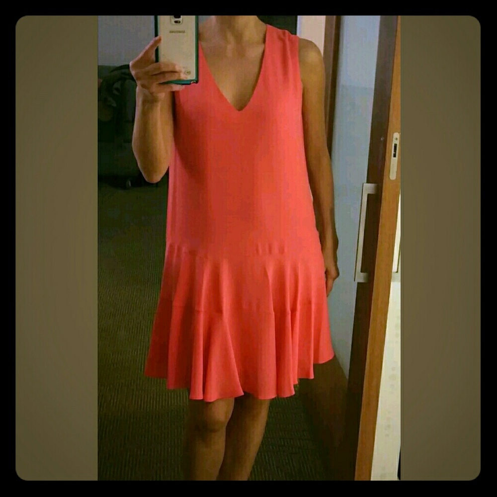 BCBG Coral "Clea" Double Flounce Sleeveless Dress