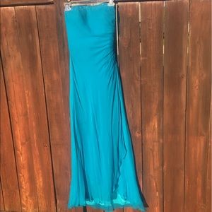 Turquoise strapless formal gown