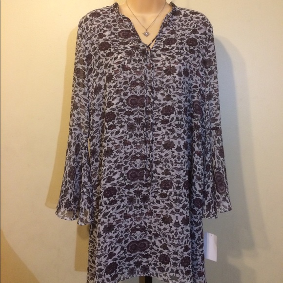 Plum Amarenth Exotic Floral Print Tunic - Picture 1 of 5