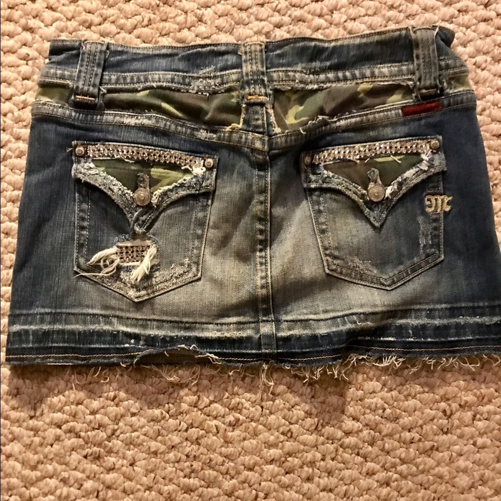 Miss Me denim/camouflage print/rhinestone mini