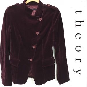 Theory Burgandy Velvet Asymmetrical Blazer Small