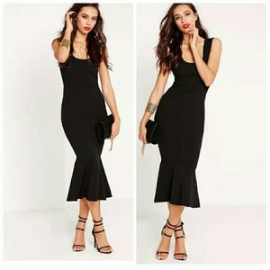 Black Scuba Flared Midi Dress