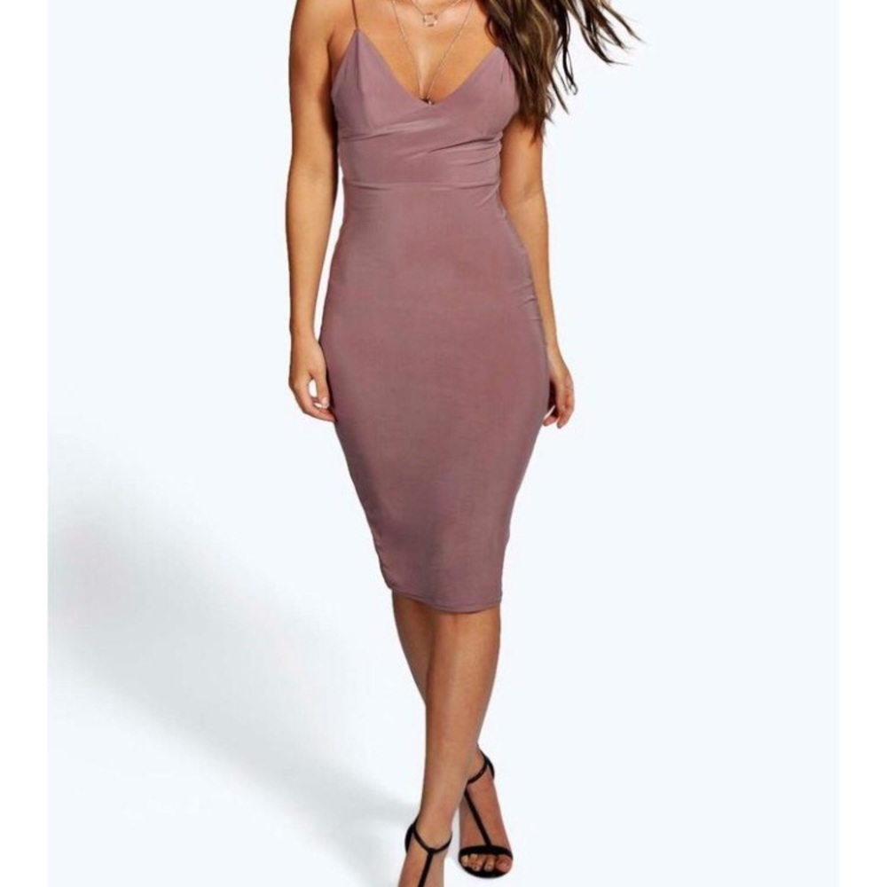 Dust mauve/light lavender midi dress.