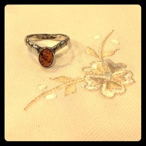 Sterling Silver Amber Ring.
