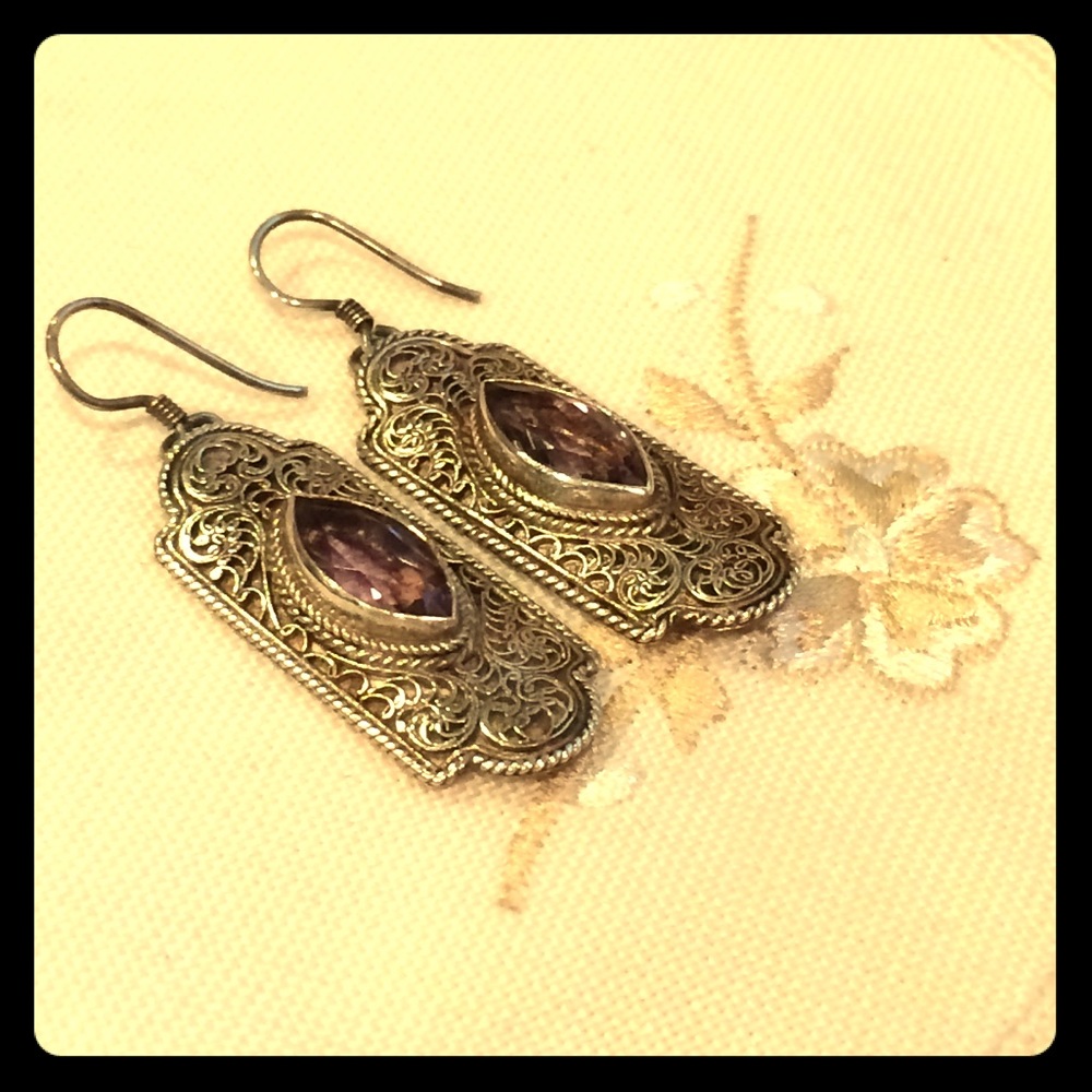 Sterling Silver Earrings with Amethyst like Stone