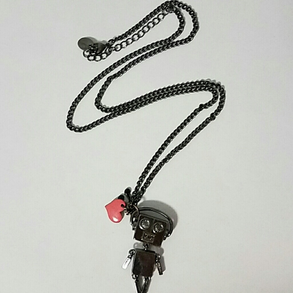 Claire's Long Chain Dark Gray Robot Necklace