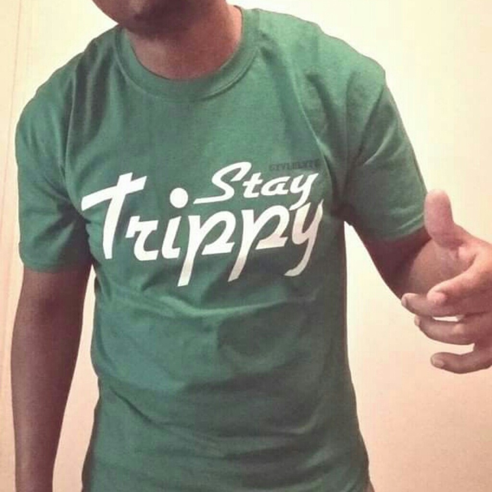 New men's Stay Trippy green tee.