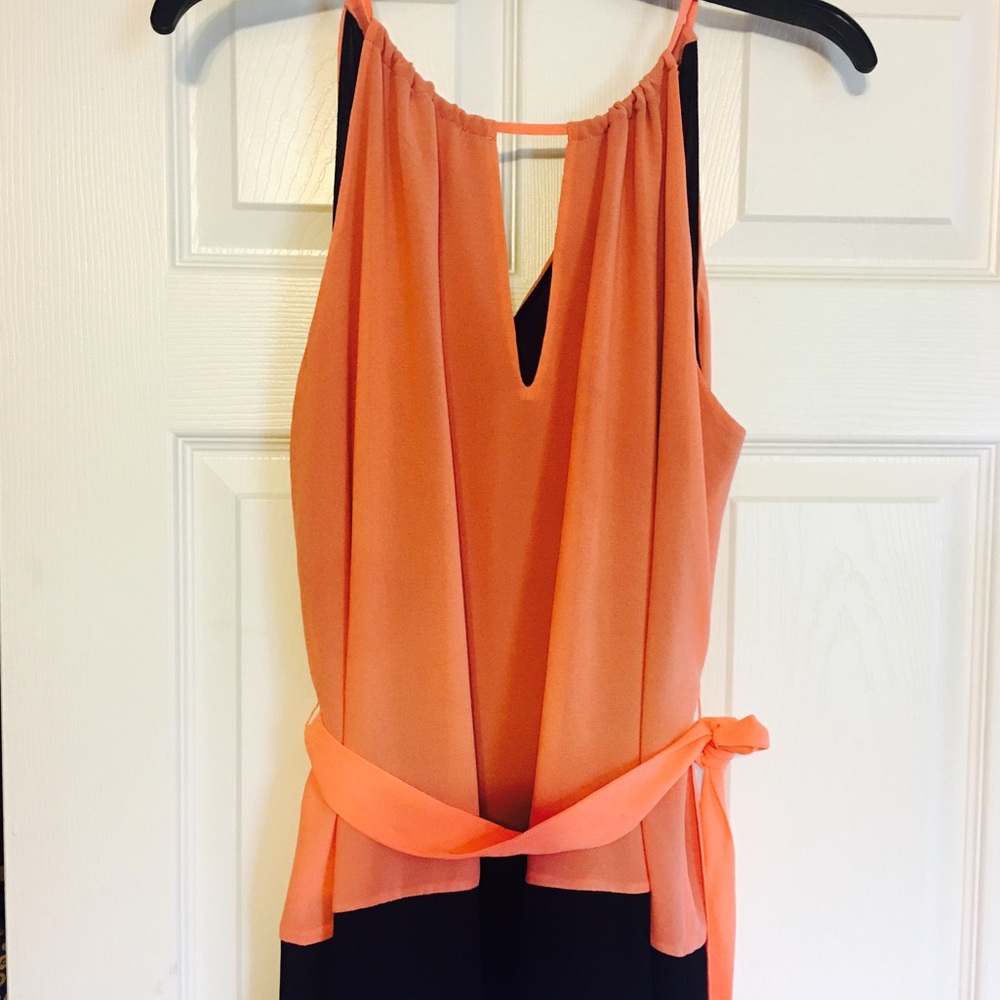 Coral/black dress top