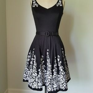 Black Dress with White Embroidered Flowers