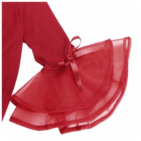 ‼️LAST CALL PRICE FIRM Red Tulle Sleeve Top - Picture 5 of 7