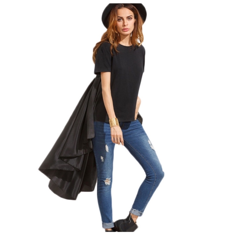 Black Asymmetrical Long Tail High Low Top D40 - Picture 2 of 4
