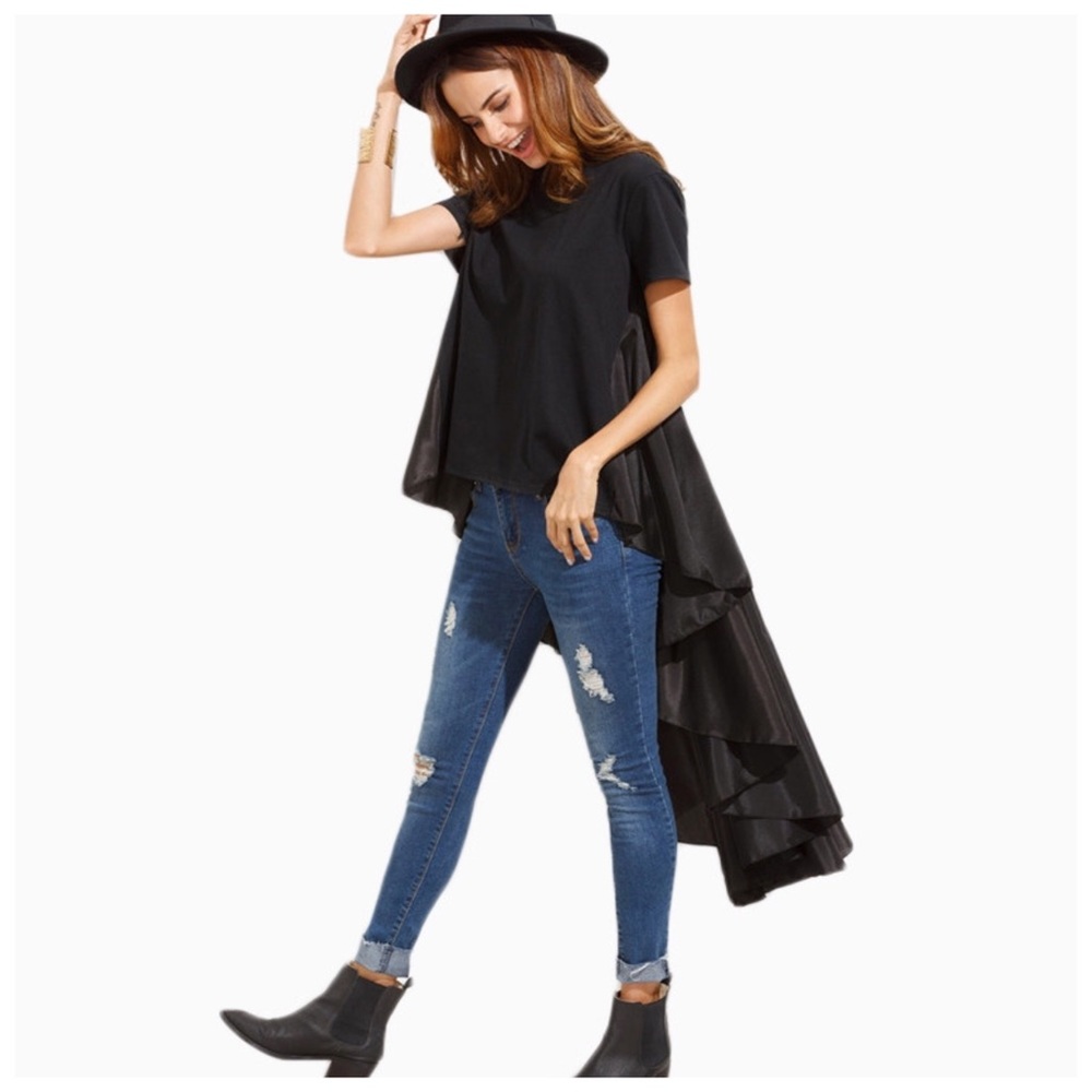 Black Asymmetrical Long Tail High Low Top D40 - Picture 3 of 4