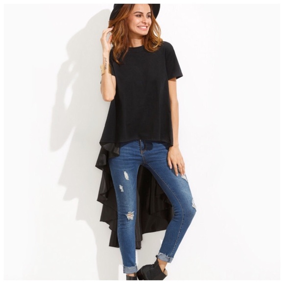 Black Asymmetrical Long Tail High Low Top D40 - Picture 4 of 4