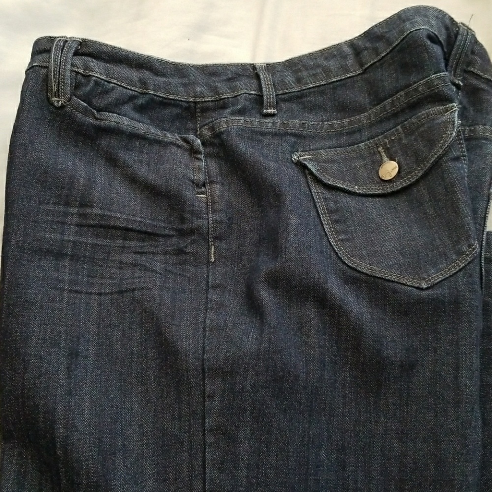 Bell bottom blue jeans.