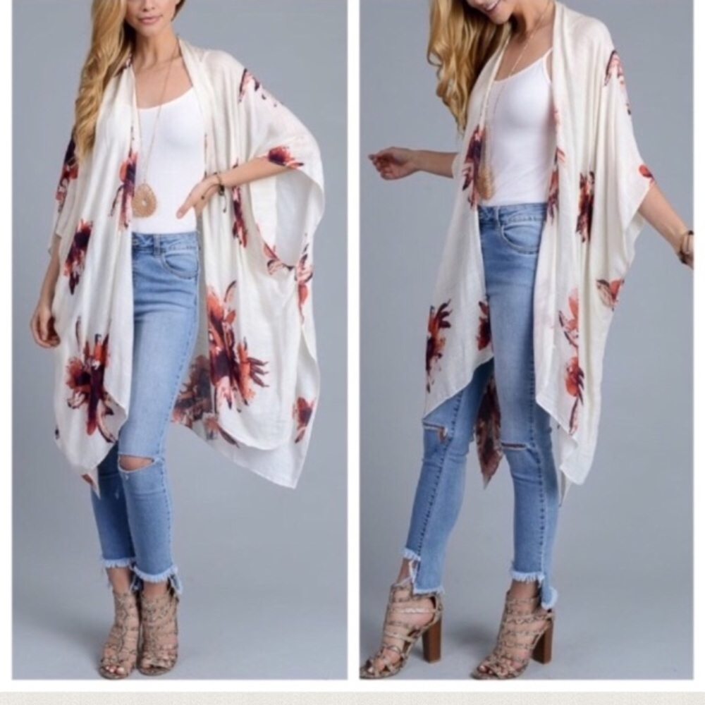 Floral kimono or swimsuit coverup