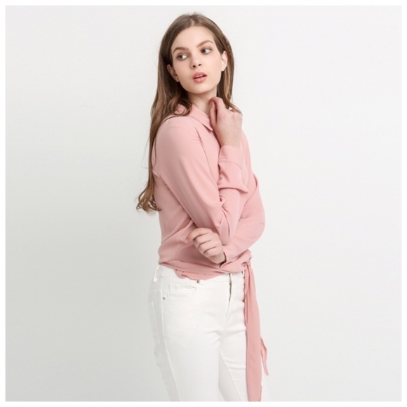 Blush Deep V Tie Waist Wrap Top D40 - Picture 3 of 5