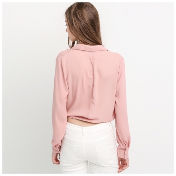 Blush Deep V Tie Waist Wrap Top D40 - Picture 5 of 5