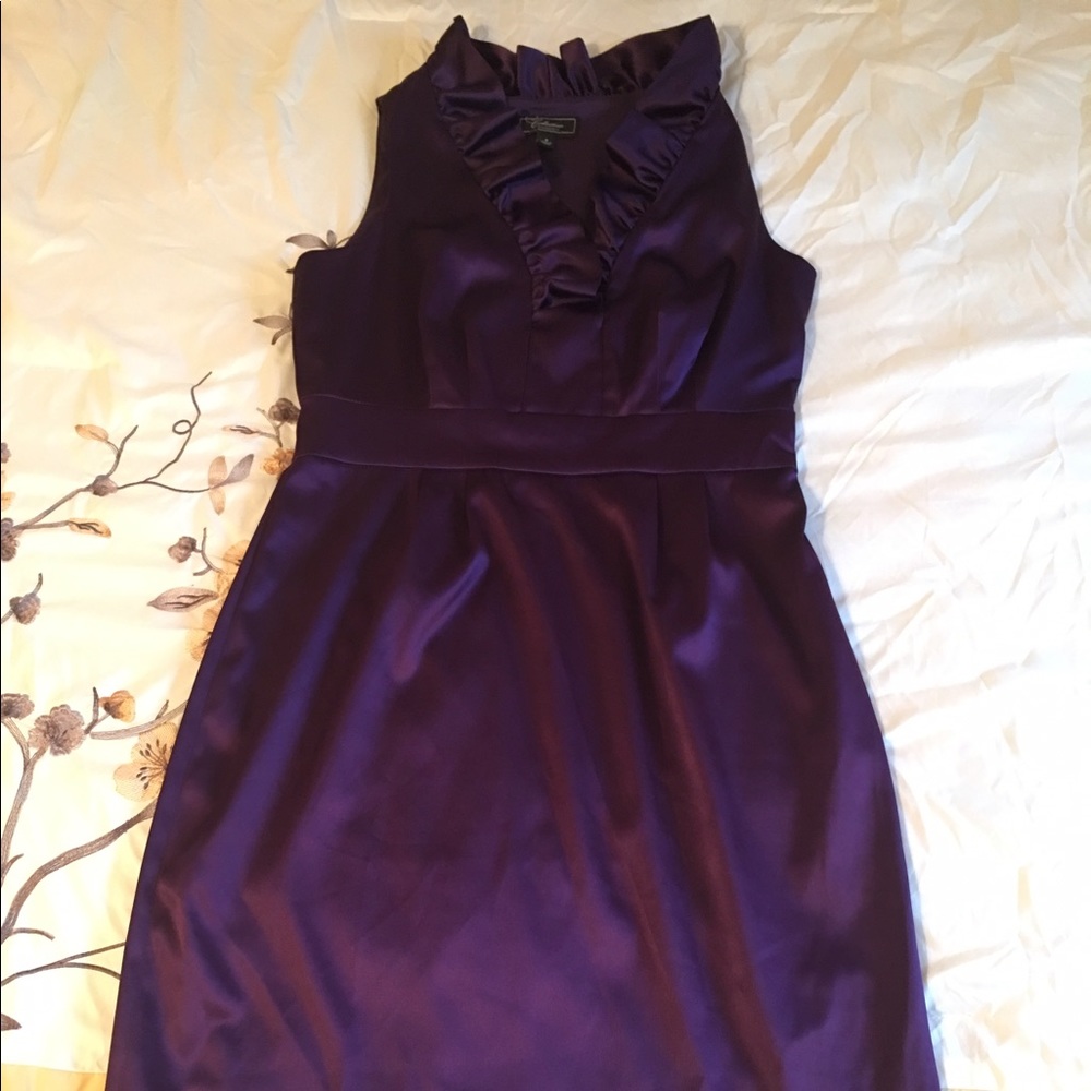 Purple Knee Length Dress with Ruffle Collar